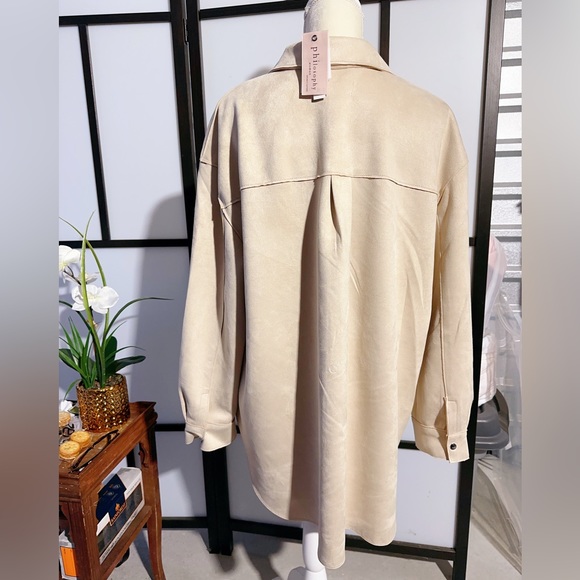 $98 Philosophy velvet soft leather lined jacket beige cream button up NWT - Picture 4 of 7
